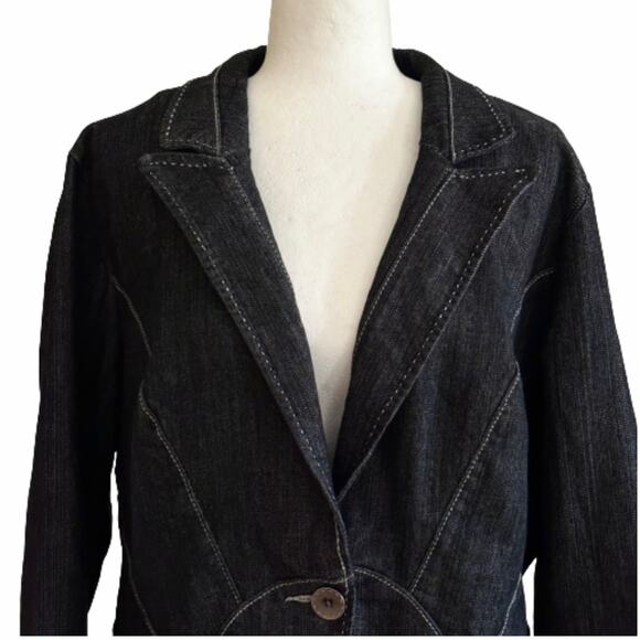 Ashley Stewart Blazer Button Front Denim Contrast Stitch Plus Jacket Size 14W - Picture 3 of 10